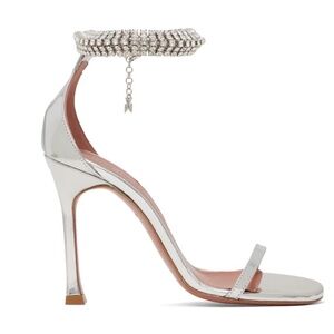 NEW AMINA MUADDI $1980 Silver leather w Crystals ankle strap 4" heel sandals 41